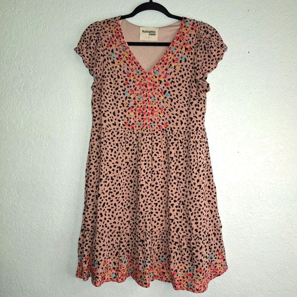 Savanna Jane Dresses & Skirts - Savanna Jane Cheetah Print V-Neck Dress S Embroidered